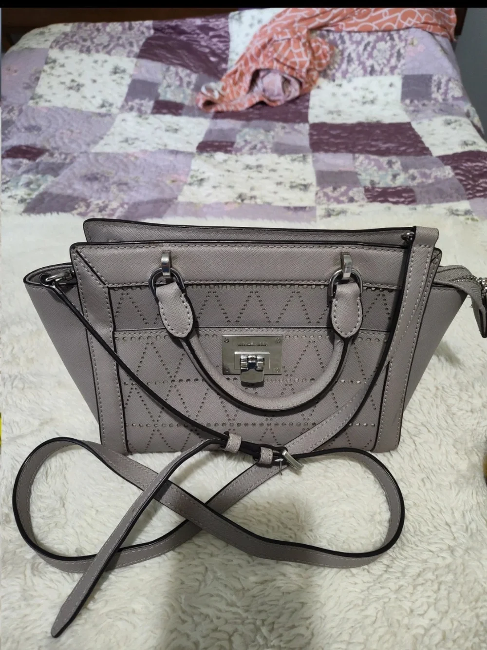 Michael Kors Taupe Structured Satchel with Crossbody Strap